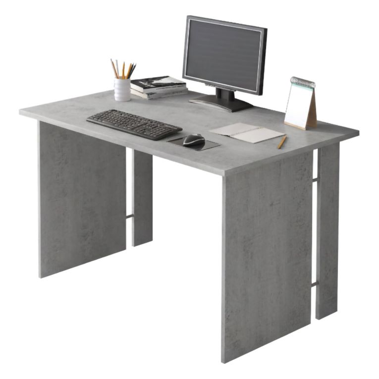 Scrivania Grigio Cemento Modulabile Fori Passacavi 119x78.2x75h cm, Colore Ripiano Grigio - Ullano