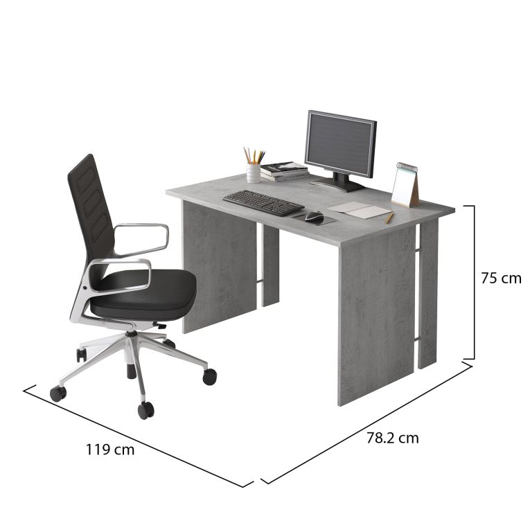 Scrivania Grigio Cemento Modulabile Fori Passacavi 119x78.2x75h cm, Colore Ripiano Grigio - Ullano