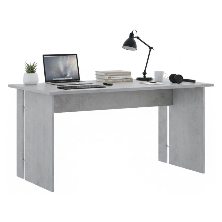 Scrivania Grigio Cemento Modulabile Fori Passacavi 150x78.2x75h cm, Colore Ripiano Grigio - Zibello