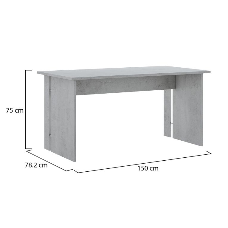Scrivania Grigio Cemento Modulabile Fori Passacavi 150x78.2x75h cm, Colore Ripiano Grigio - Zibello