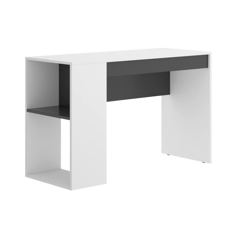 Scrivania Grigna, Scrittoio multiuso da ufficio o cameretta, Tavolo da studio lineare con scaffali, 115x50h74 cm, Bianco e Antracite