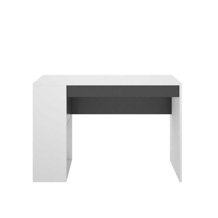 Scrivania Grigna, Scrittoio multiuso da ufficio o cameretta, Tavolo da studio lineare con scaffali, 115x50h74 cm, Bianco e Antracite