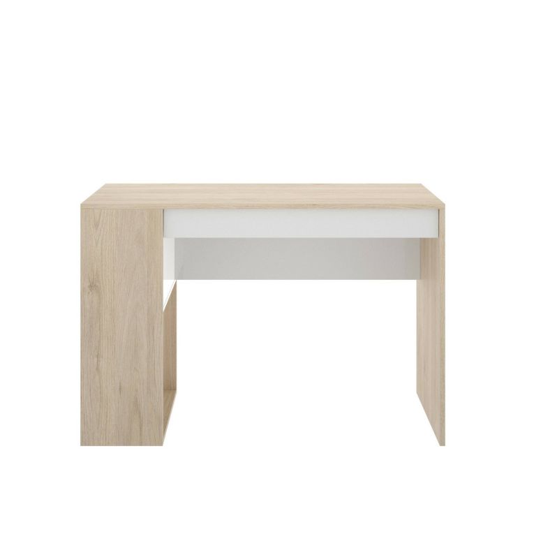 Scrivania Grigna, Scrittoio multiuso da ufficio o cameretta, Tavolo da studio lineare con scaffali, 115x50h74 cm, Rovere e Bianco