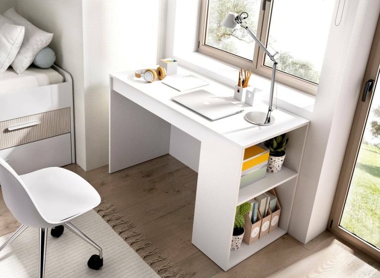 Scrivania Grigna, Scrittoio multiuso, Tavolo per ufficio porta PC, Piano di lavoro, 115x50 h74 cm, Bianco