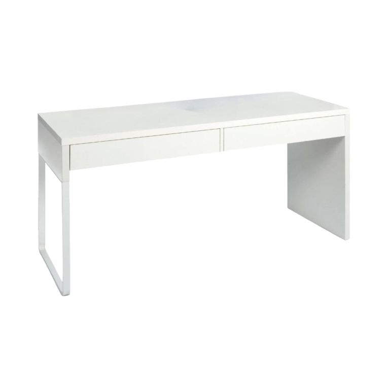 Scrivania Houston, Scrittoio multifunzione reversibile da ufficio, Tavolo da studio porta PC con 2 cassetti, 138x50h75 cm, Bianco