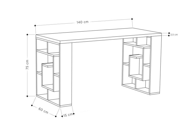 Scrivania Kallisto, Scrittoio multiuso, Tavolo per ufficio porta PC, Piano di lavoro, 140x60 h75 cm, Bianco e Marrone