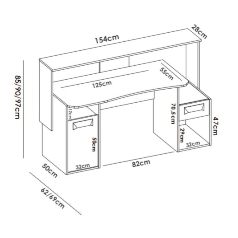 Scrivania lineare antracite 154x69cm con 1 cassetto - Albertino