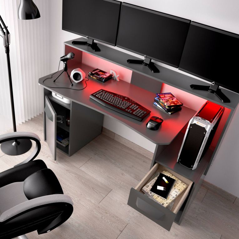 Scrivania lineare antracite 154x69cm con 1 cassetto - Albertino