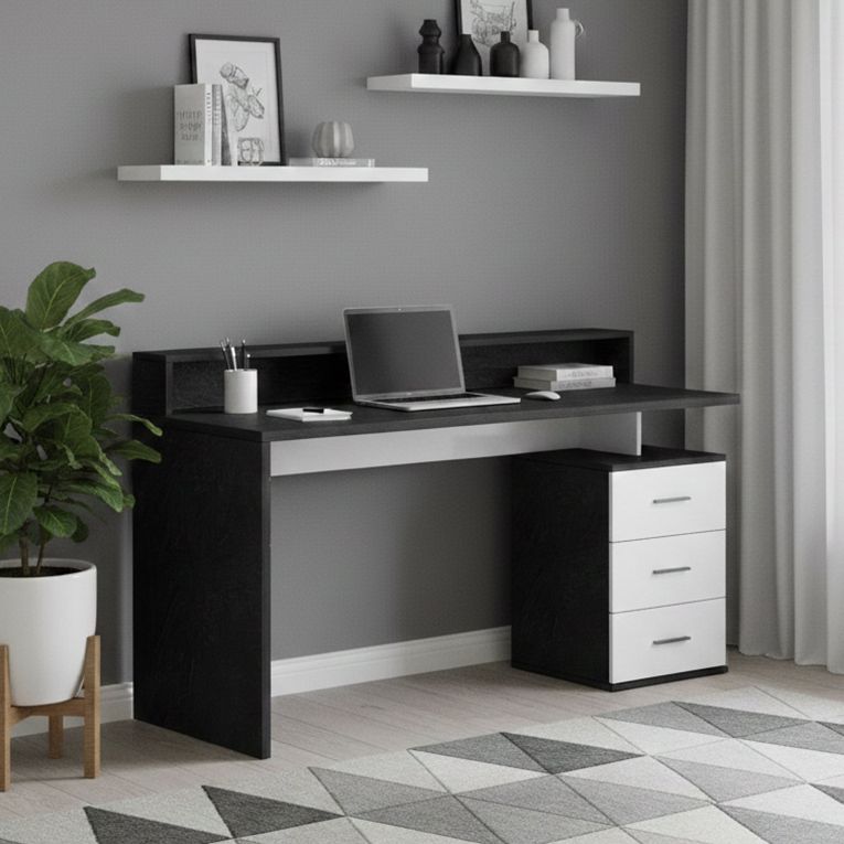 Scrivania lineare ardesia 160x90cm con 3 cassetti - Bardi