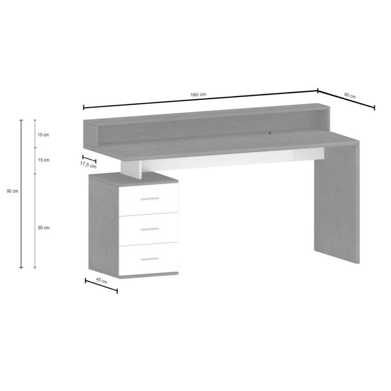 Scrivania lineare ardesia 160x90cm con 3 cassetti - Bardi