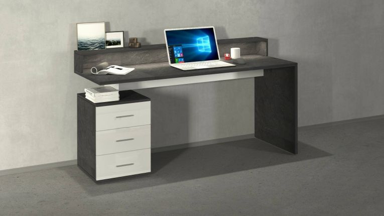 Scrivania lineare ardesia 160x90cm con 3 cassetti - Bardi