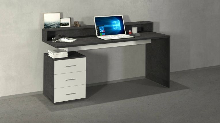 Scrivania lineare ardesia 160x90cm con 3 cassetti - Bardi