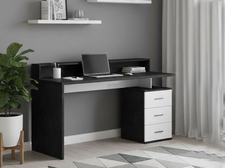 Scrivania lineare ardesia 160x90cm con 3 cassetti - Bardi
