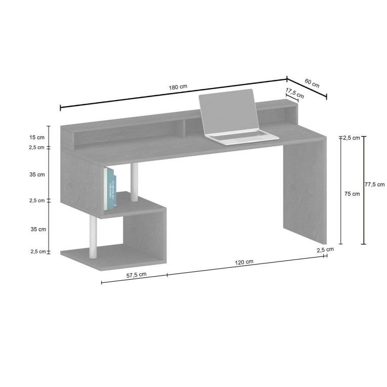 Scrivania lineare ardesia 180x60cm con supporto computer - Arre