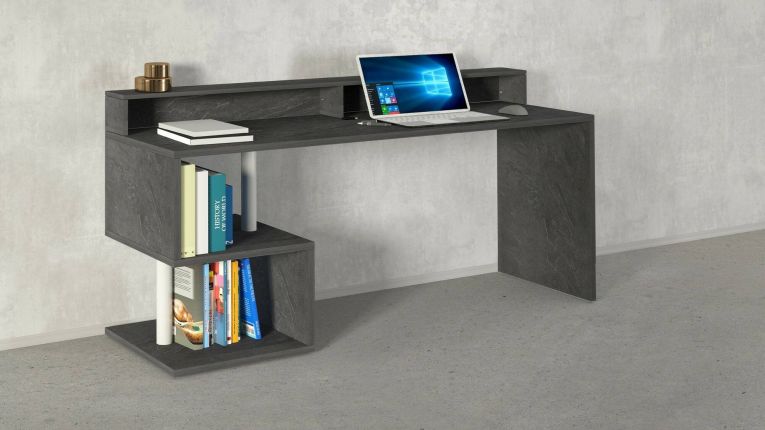 Scrivania lineare ardesia 180x60cm con supporto computer - Arre