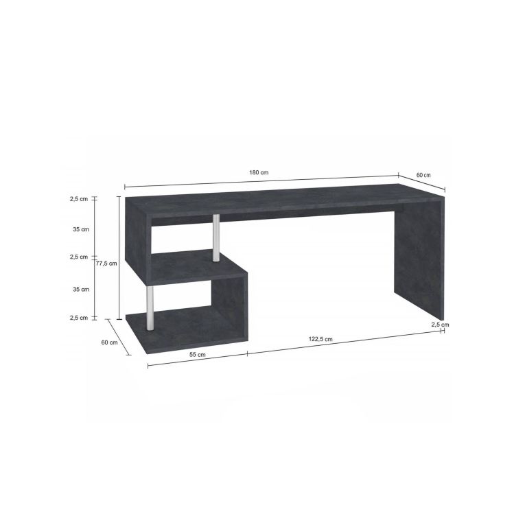 Scrivania lineare ardesia 180x60cm con supporto pc - Poseidone