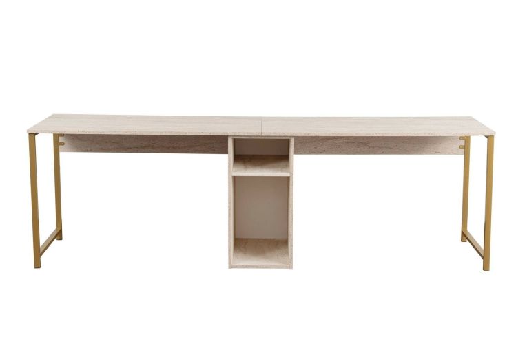 Scrivania lineare beige e oro 240x60cm con supporto computer - Violet