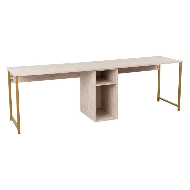 Scrivania lineare beige e oro 240x60cm con supporto computer - Violet