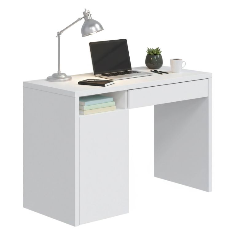 Scrivania lineare bianca 108x50cm con 1 cassetto - Ally