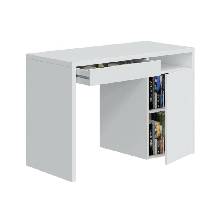 Scrivania lineare bianca 108x50cm con 1 cassetto - Ally