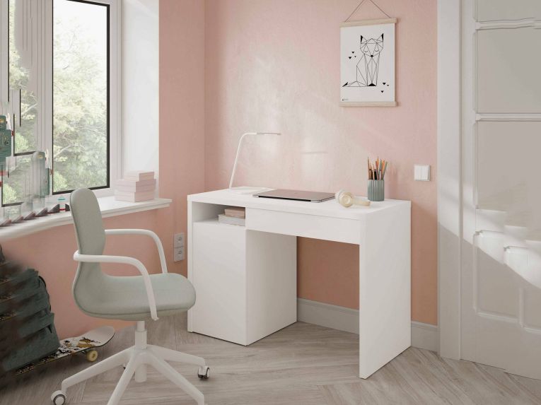 Scrivania lineare bianca 108x50cm con 1 cassetto - Ally