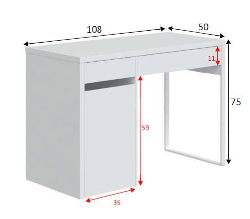 Scrivania lineare bianca 108x50cm con 2 cassetti - Arica