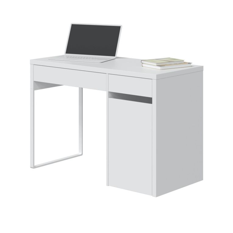 Scrivania lineare bianca 108x50cm con 2 cassetti - Arica