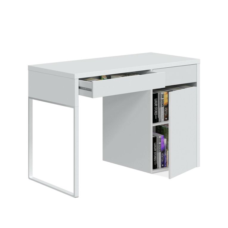 Scrivania lineare bianca 108x50cm con 2 cassetti - Arica