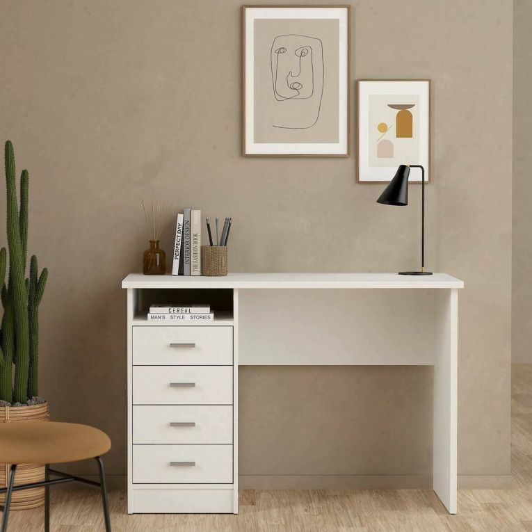 Scrivania lineare bianca 110x45cm con 3 cassetti - Appollo