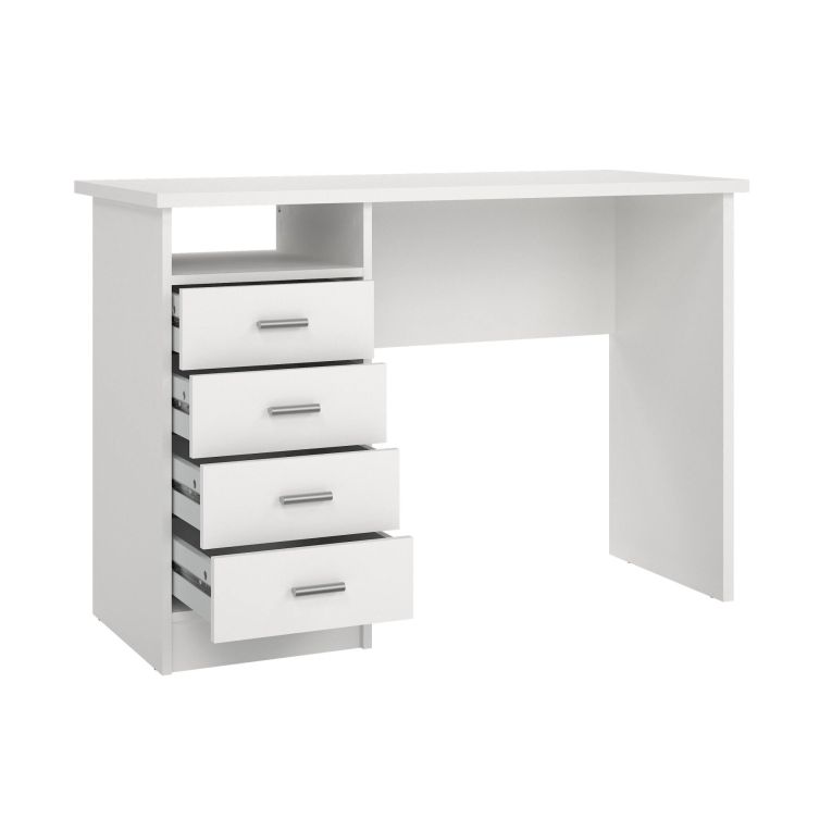Scrivania lineare bianca 110x45cm con 3 cassetti - Appollo