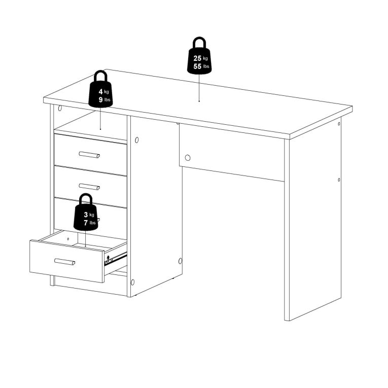 Scrivania lineare bianca 110x45cm con 3 cassetti - Appollo