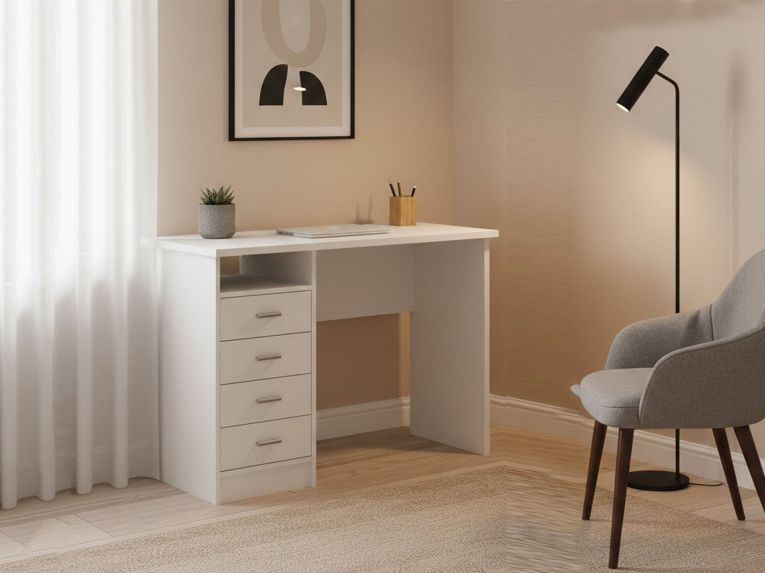 Scrivania lineare bianca 110x45cm con 3 cassetti - Appollo