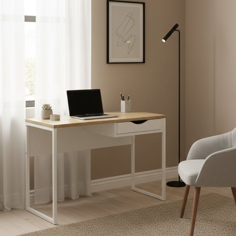 Scrivania lineare bianca 110x48cm con 1 cassetto - Agave