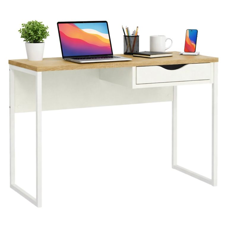 Scrivania lineare bianca 110x48cm con 1 cassetto - Agave