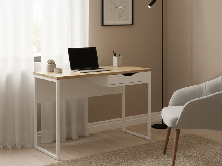 Scrivania lineare bianca 110x48cm con 1 cassetto - Agave