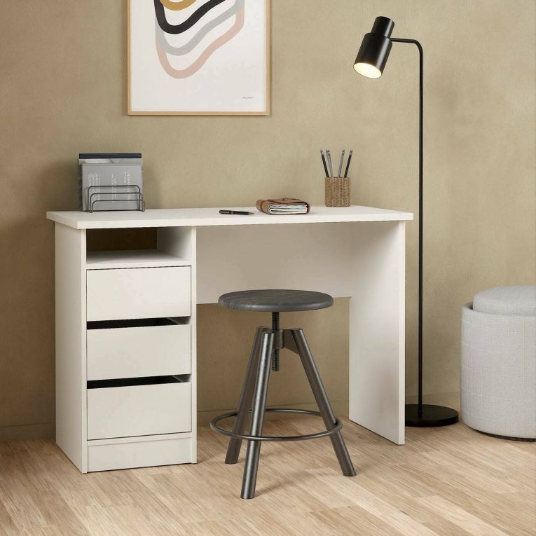 Scrivania lineare bianca 110x48cm con 3 cassetti - Huaning