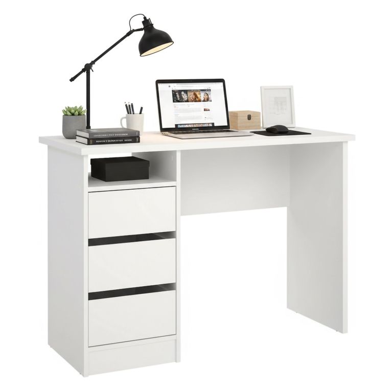 Scrivania lineare bianca 110x48cm con 3 cassetti - Huaning
