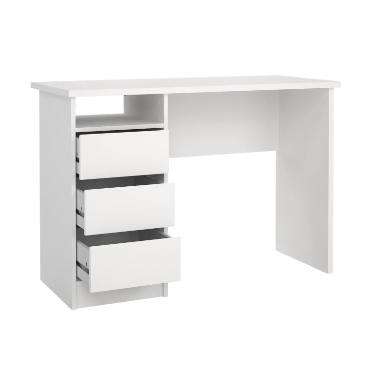 Scrivania lineare bianca 110x48cm con 3 cassetti - Huaning