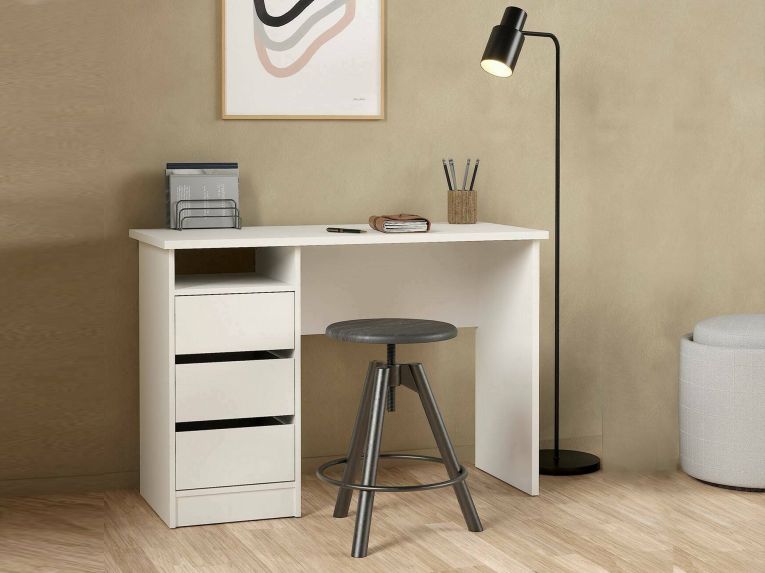 Scrivania lineare bianca 110x48cm con 3 cassetti - Huaning