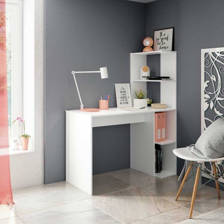 Scrivania lineare bianca 110x50cm con libreria - Abba