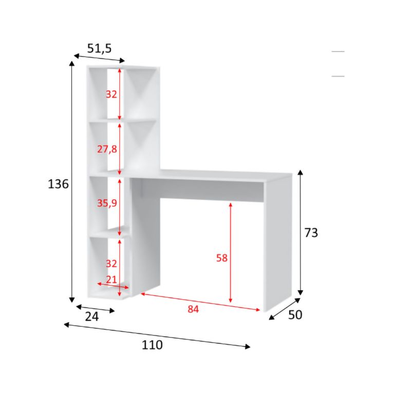 Scrivania lineare bianca 110x50cm con libreria - Abba