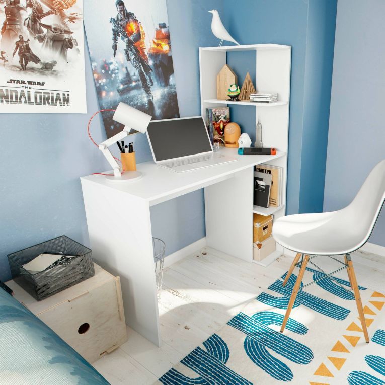 Scrivania lineare bianca 110x50cm con libreria - Abba