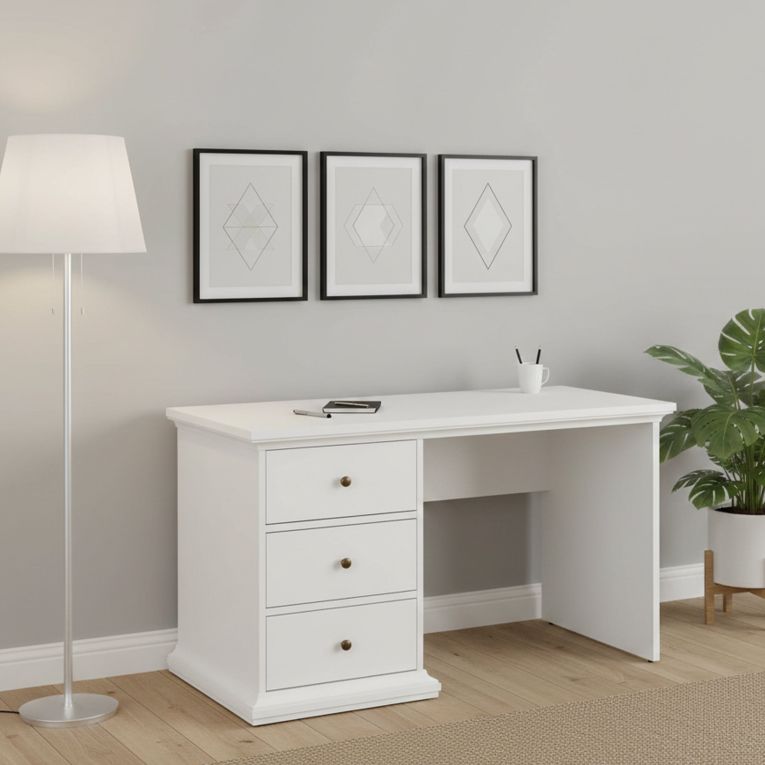 Scrivania lineare bianca 130x61cm con 3 cassetti - Agia