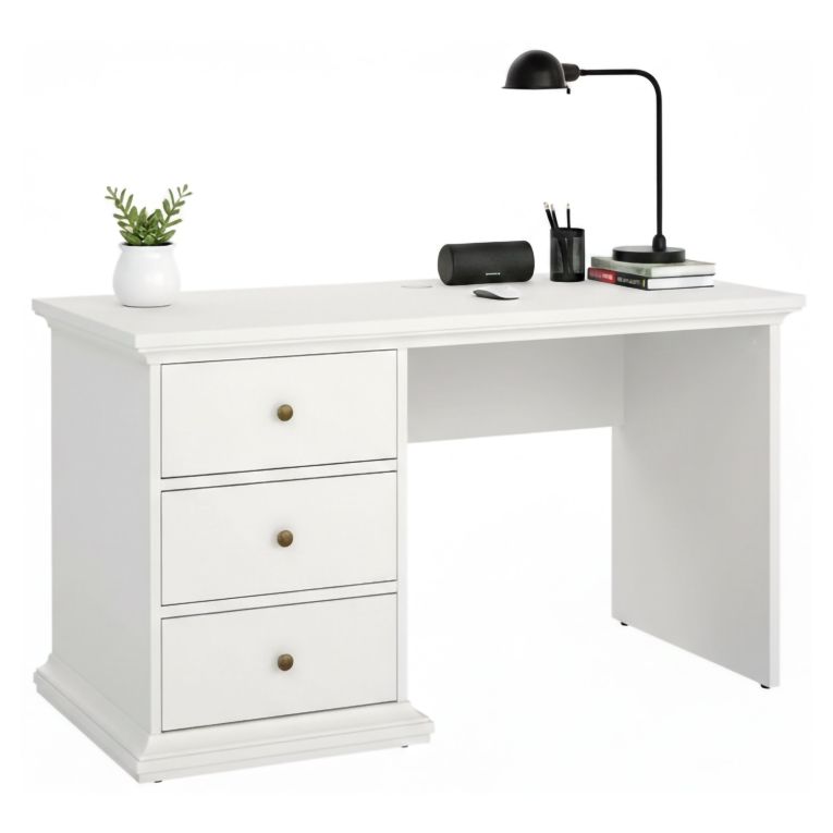 Scrivania lineare bianca 130x61cm con 3 cassetti - Agia