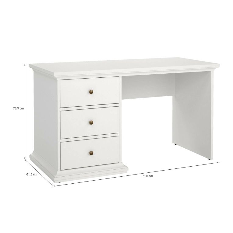 Scrivania lineare bianca 130x61cm con 3 cassetti - Agia