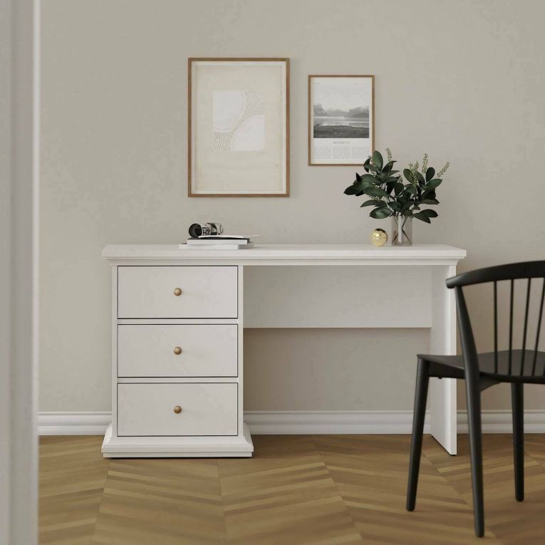 Scrivania lineare bianca 130x61cm con 3 cassetti - Agia