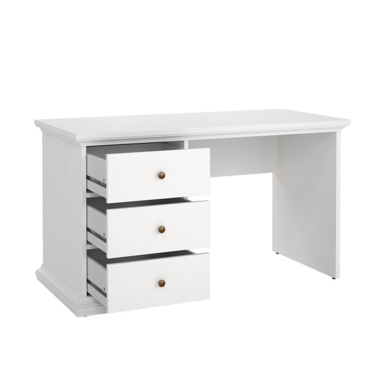 Scrivania lineare bianca 130x61cm con 3 cassetti - Agia