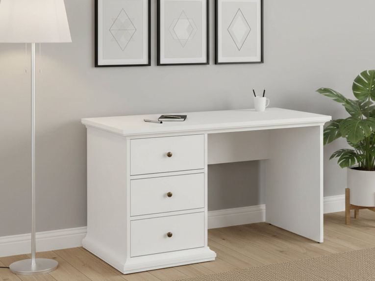 Scrivania lineare bianca 130x61cm con 3 cassetti - Agia