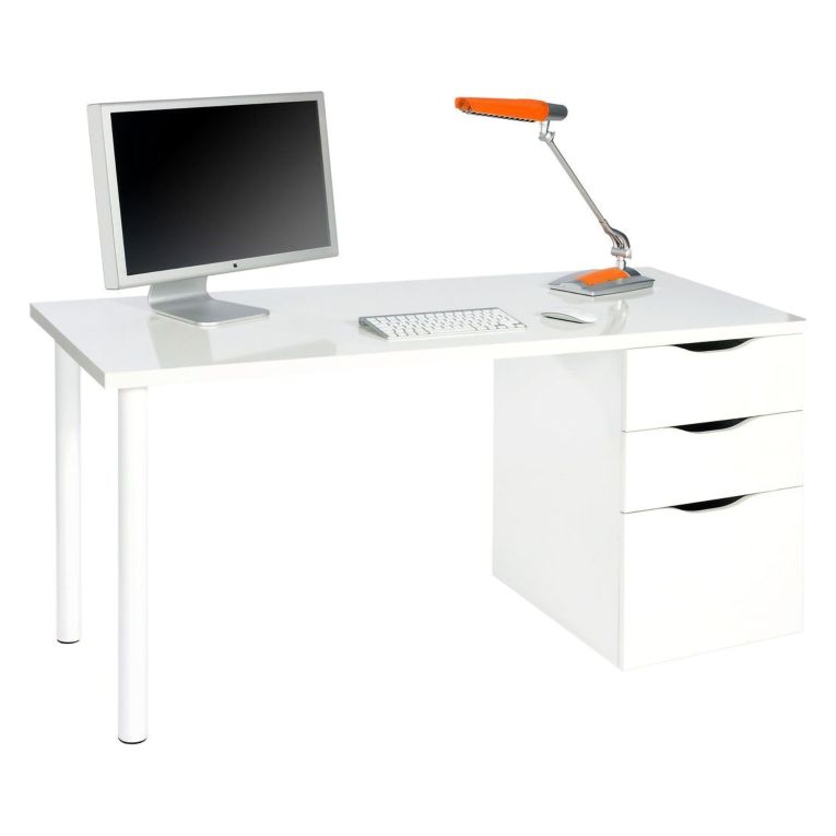 Scrivania lineare bianca 138x60cm con 2 cassetti - Abol