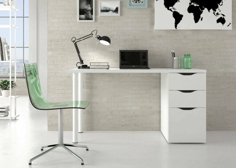 Scrivania lineare bianca 138x60cm con 2 cassetti - Abol
